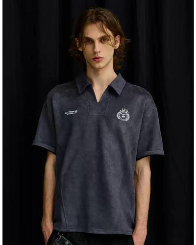 Micro Suede V-Neck Polo Korean Street Fashion Polo By A PUEE Shop Online at OH Vault