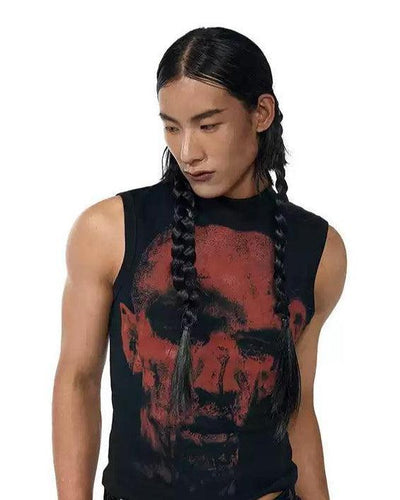 Contrast Graphic Print Sleeveless T-Shirt Korean Street Fashion T-Shirt By Slim Black Shop Online at OH Vault
