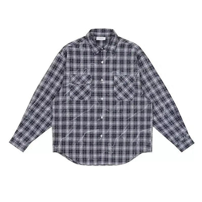 Abstract Lines Plaid Shirt Korean Street Fashion Shirt By Lost CTRL Shop Online at OH Vault
