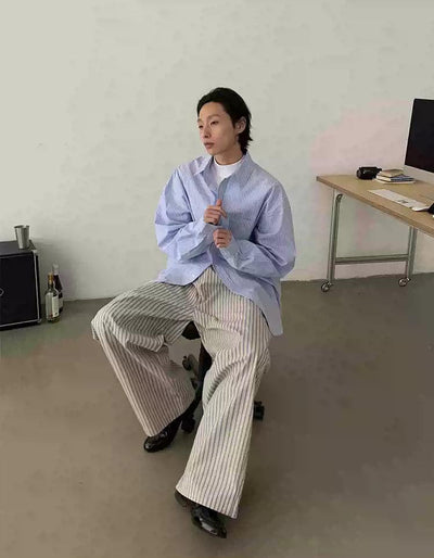 Striped Loose Shirt Korean Street Fashion Shirt By In Knots Shop Online at OH Vault