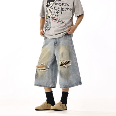Stain Washed Ripped Denim Shorts Korean Street Fashion Shorts By MEBXX Shop Online at OH Vault
