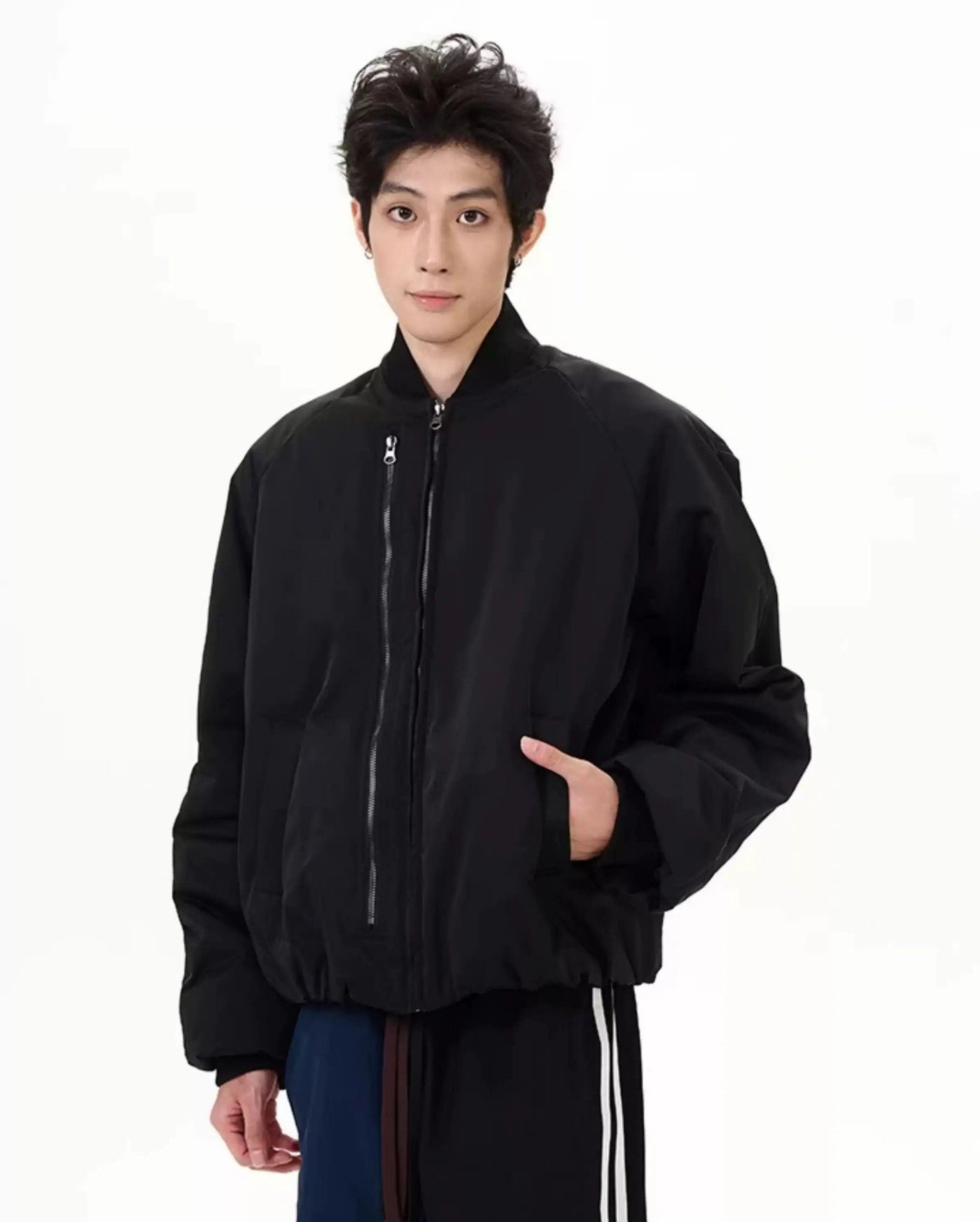 Solid Cotton Zipped Jacket Korean Street Fashion Jacket By 77Flight Shop Online at OH Vault