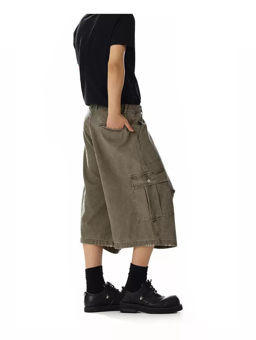 Wide Side Pockets Cargo Denim Shorts Korean Street Fashion Shorts By MEBXX Shop Online at OH Vault