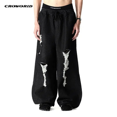Gartered Drawstring Distressed Jeans Korean Street Fashion Jeans By Cro World Shop Online at OH Vault