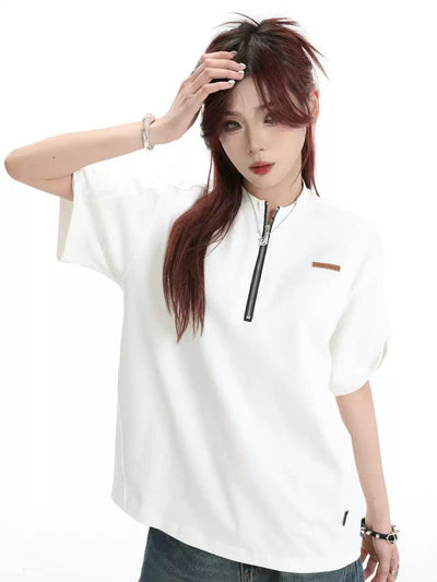 Half-Zipped Comfty T-Shirt Korean Street Fashion T-Shirt By INS Korea Shop Online at OH Vault