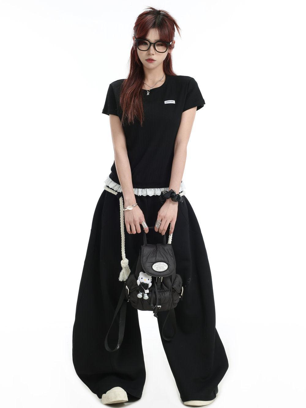 Ruffles Lace End T-Shirt Korean Street Fashion T-Shirt By INS Korea Shop Online at OH Vault
