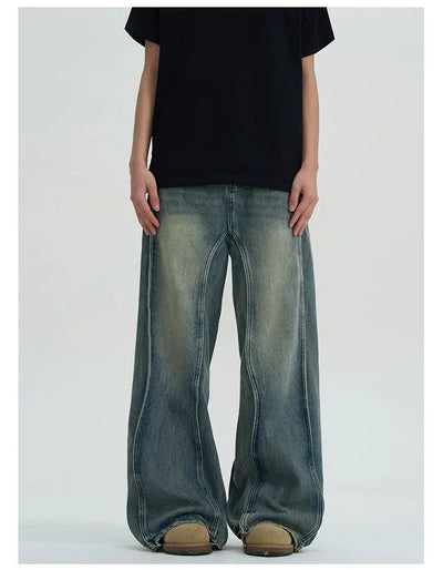 Lightning Wave Flared Jeans Korean Street Fashion Jeans By A PUEE Shop Online at OH Vault