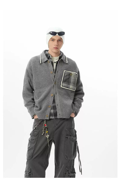 Plaid Pocket Buttoned Sweater Korean Street Fashion Sweater By JHYQ Shop Online at OH Vault