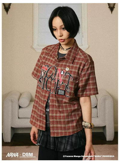 Plaid Logo Short Sleeve Shirt Korean Street Fashion Shirt By Donsmoke Shop Online at OH Vault