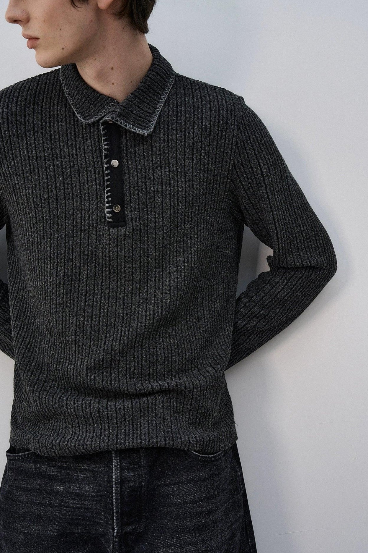 Collared and Textured Sweater Korean Street Fashion Sweater By MaxDstr Shop Online at OH Vault