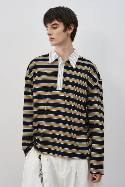 Spliced Collar Striped L/S T-Shirt Korean Street Fashion T-Shirt By MaxDstr Shop Online at OH Vault