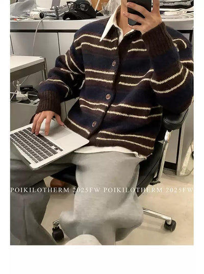 Striped Contrast Knit Cardigan Korean Street Fashion Cardigan By Poikilotherm Shop Online at OH Vault