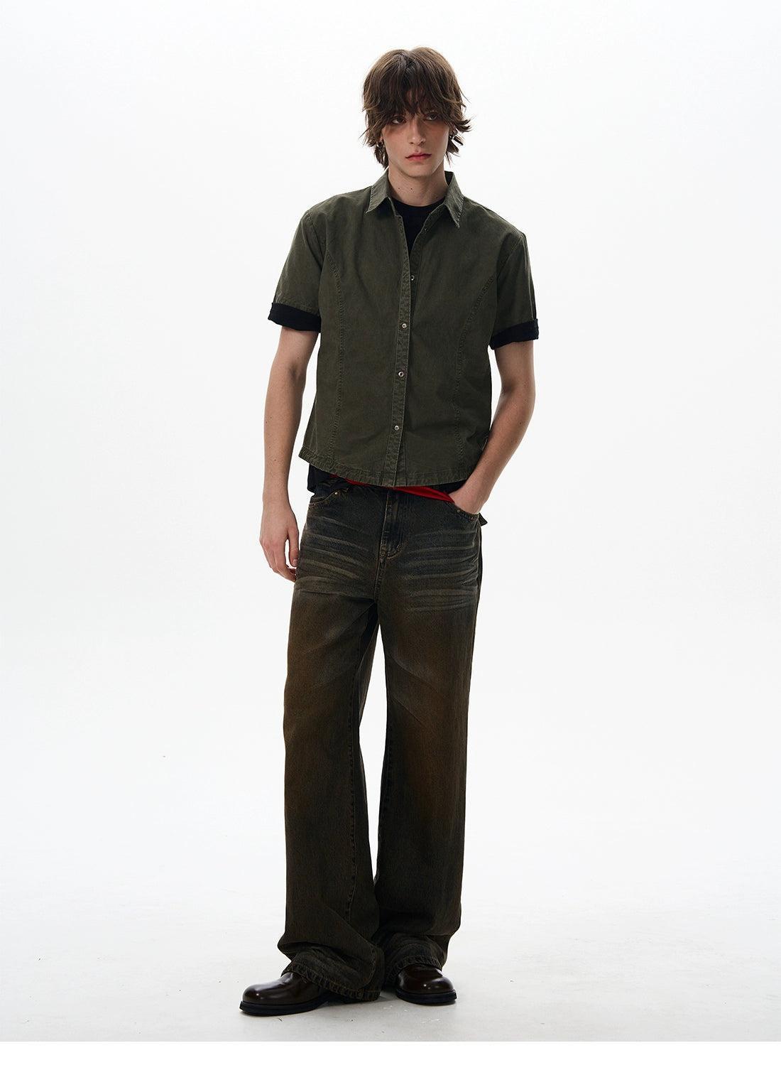 Washed Short Denim Shirt Korean Street Fashion Shirt By 77Flight Shop Online at OH Vault