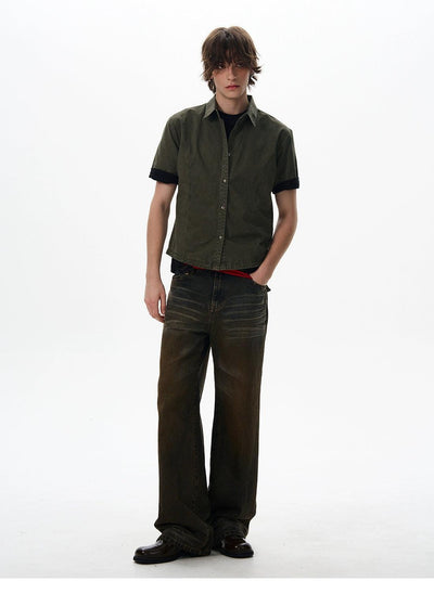 Washed Short Denim Shirt Korean Street Fashion Shirt By 77Flight Shop Online at OH Vault