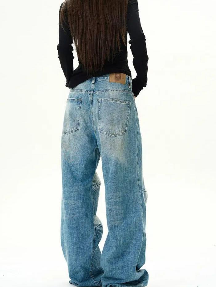 Washed Pleats Wide Jeans Korean Street Fashion Jeans By 77Flight Shop Online at OH Vault