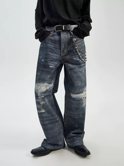 Charcoal Washed Ripped Jeans Korean Street Fashion Jeans By Ash Dark Shop Online at OH Vault