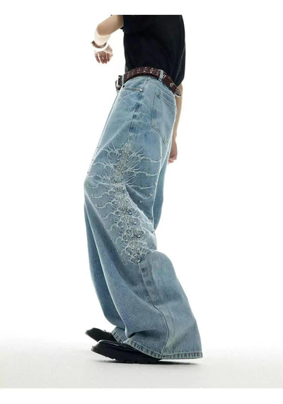 Washed Spine Metal Jeans Korean Street Fashion Jeans By Argue Culture Shop Online at OH Vault
