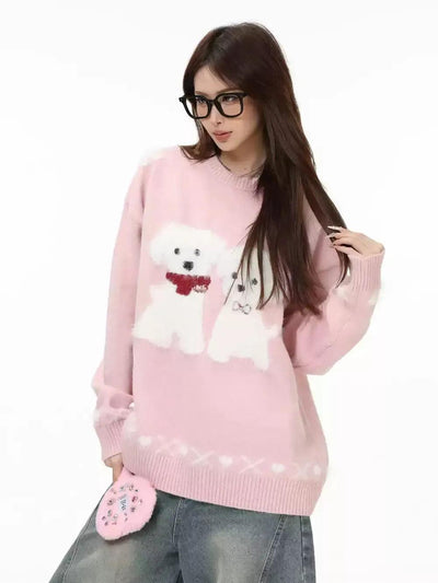 Dog Graphic Fuzzy Sweater Korean Street Fashion Sweater By INS Korea Shop Online at OH Vault