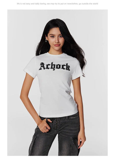 Chest Logo Print T-Shirt Korean Street Fashion T-Shirt By A Chock Shop Online at OH Vault