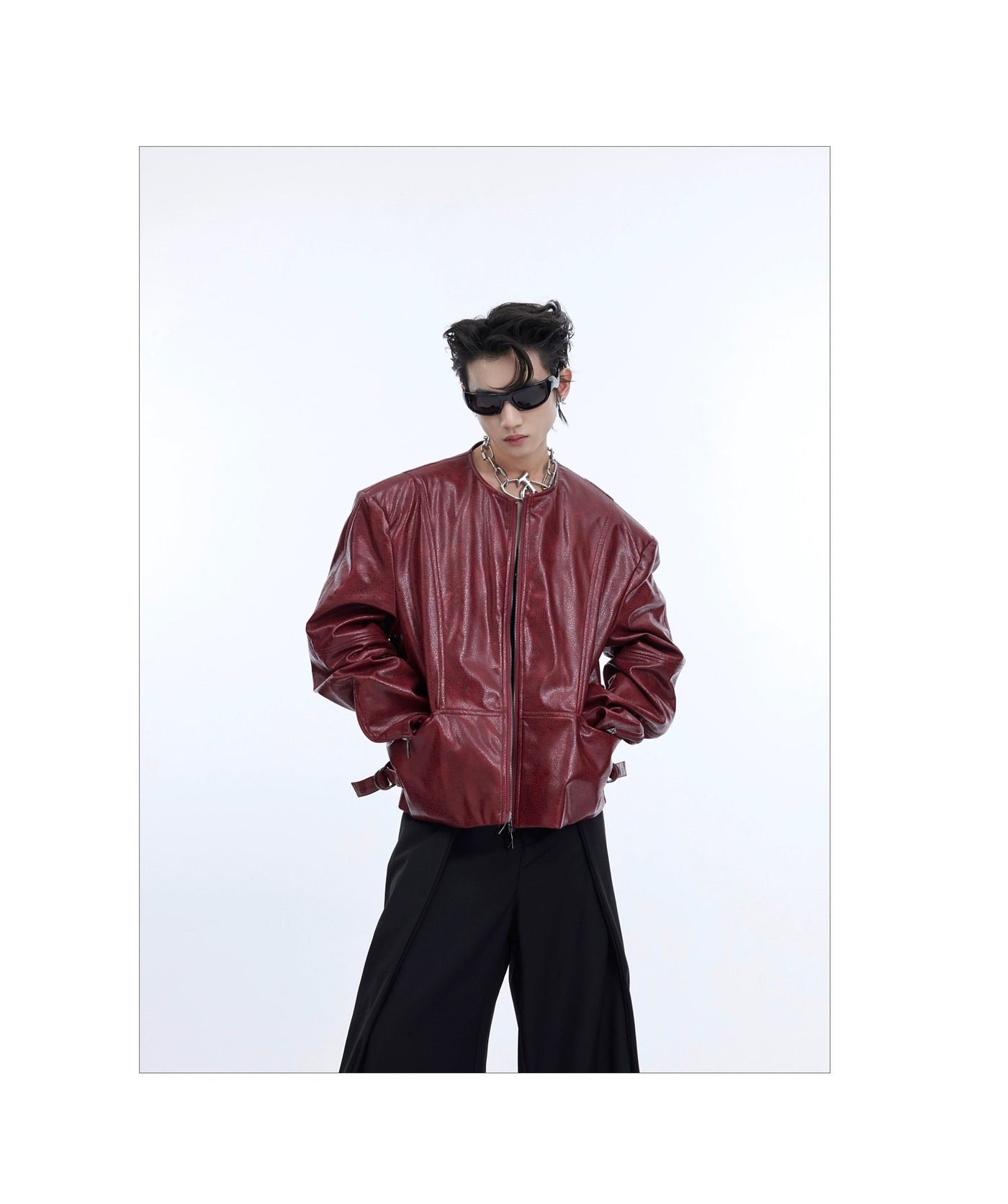 Textured and Zipped PU Leather Jacket Korean Street Fashion Jacket By Argue Culture Shop Online at OH Vault