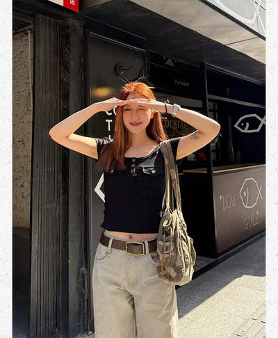 Breast Pockets Slim T-Shirt Korean Street Fashion T-Shirt By Made Extreme Shop Online at OH Vault