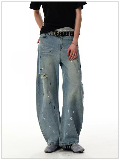 Faded Paint Details Straight Jeans Korean Street Fashion Jeans By Mr Nearly Shop Online at OH Vault