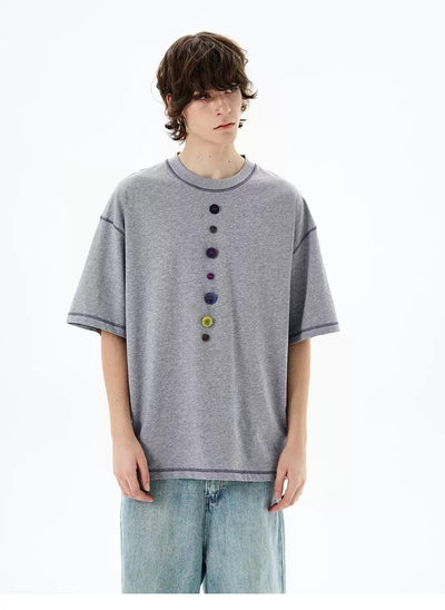 Assorted Buttons Line T-Shirt Korean Street Fashion T-Shirt By 77Flight Shop Online at OH Vault
