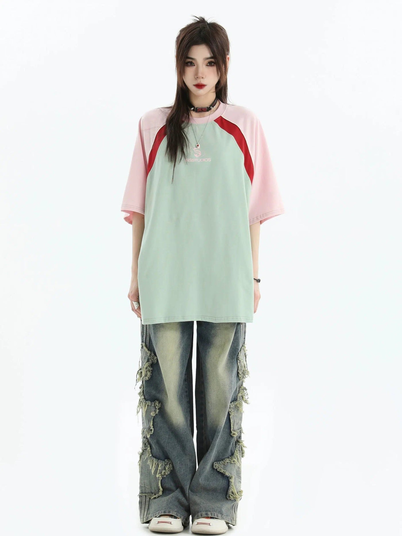 Tri-Tone Spliced T-Shirt Korean Street Fashion T-Shirt By INS Korea Shop Online at OH Vault