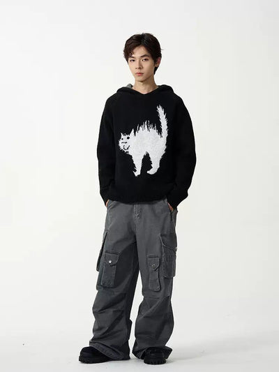 Scared Cat Hooded Sweater Korean Street Fashion Sweater By 77Flight Shop Online at OH Vault