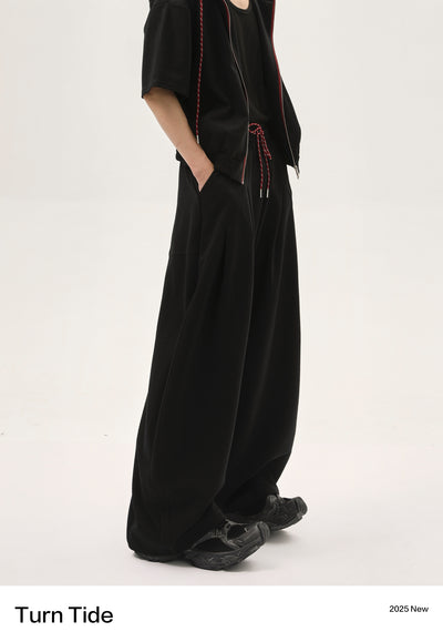 Contrast Drawstring Zipped Hoodie & Pleated Sweatpants Set Korean Street Fashion Clothing Set By Turn Tide Shop Online at OH Vault