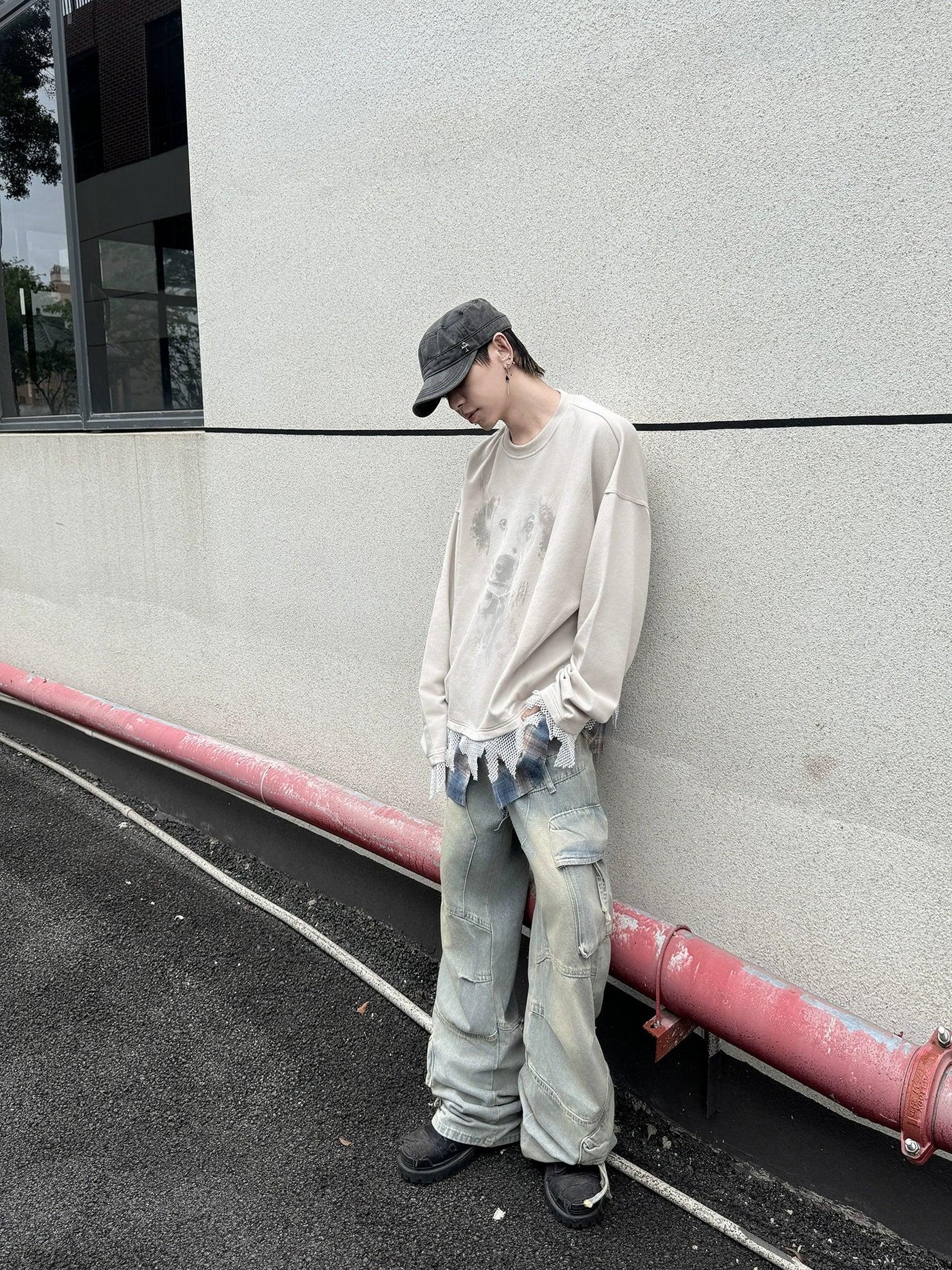 Subtle Graphic Print Layered Crewneck Korean Street Fashion Crewneck By Ash Dark Shop Online at OH Vault