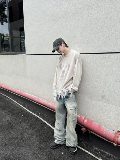 Subtle Graphic Print Layered Crewneck Korean Street Fashion Crewneck By Ash Dark Shop Online at OH Vault