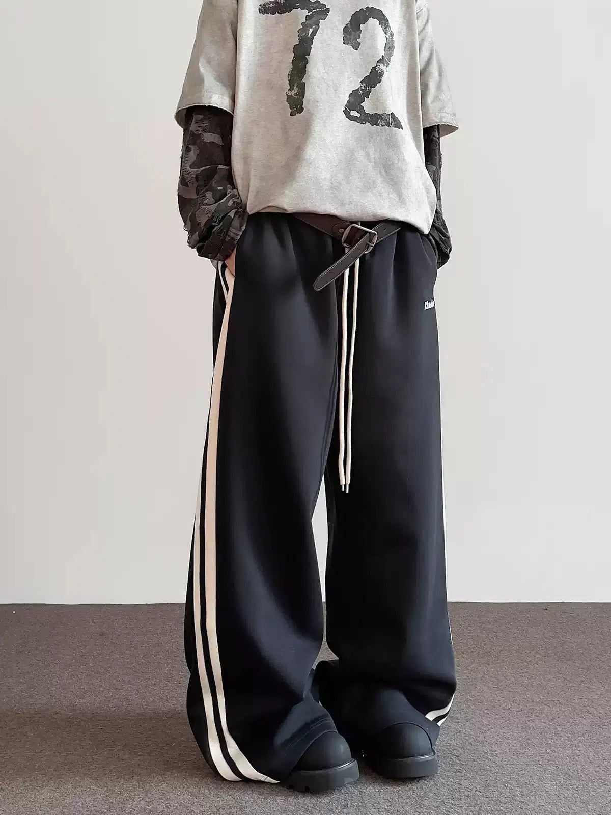 Drawstring Contrast Striped Sweatpants Korean Street Fashion Pants By A PUEE Shop Online at OH Vault