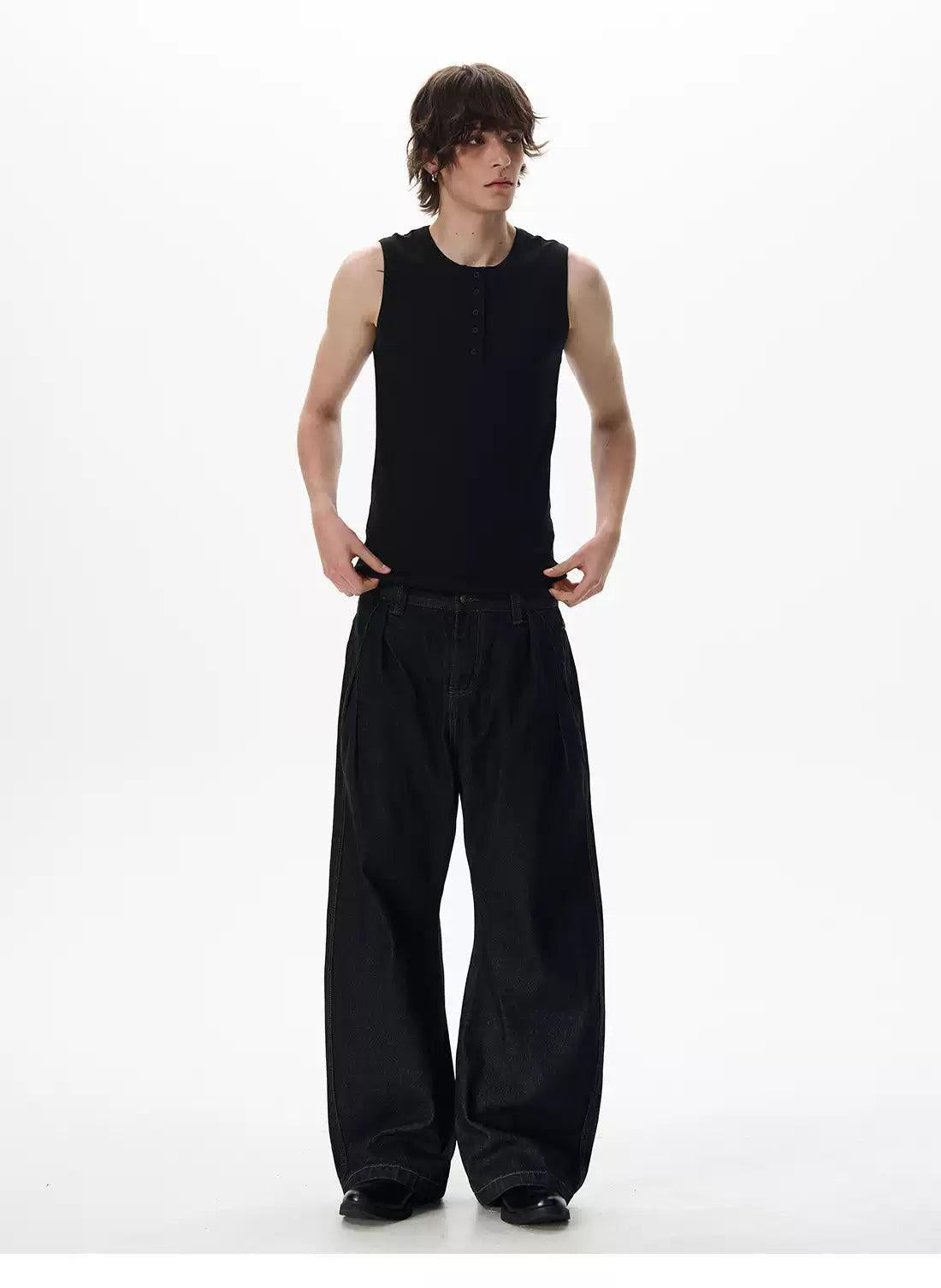 Henley Collar Slim Fit Tank Top Korean Street Fashion Tank Top By 77Flight Shop Online at OH Vault
