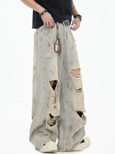 Smudged & Distressed Loose Jeans Korean Street Fashion Jeans By INS Korea Shop Online at OH Vault
