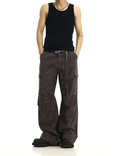 Washed Pleated Knee Cargo Pants Korean Street Fashion Pants By MEBXX Shop Online at OH Vault