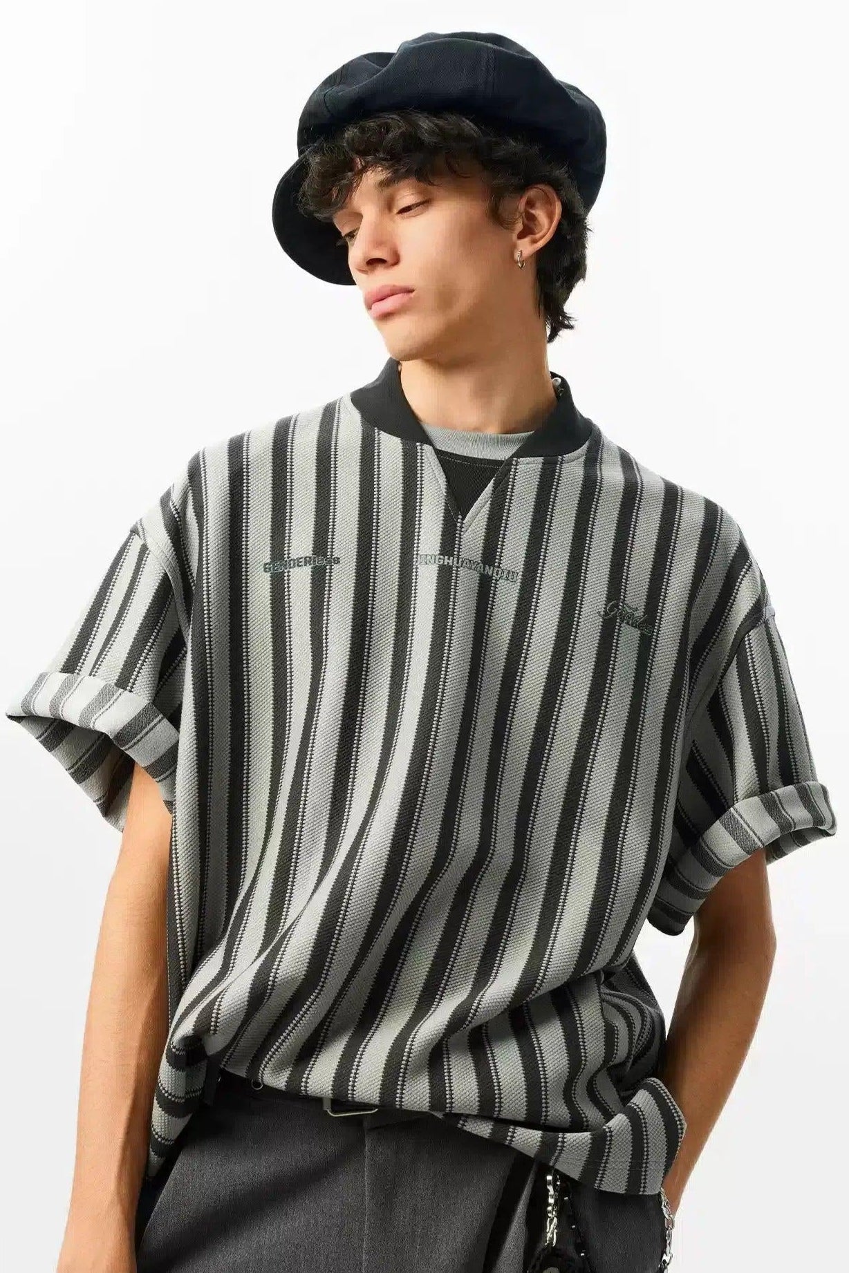 Textured Vertical Striped T-Shirt Korean Street Fashion T-Shirt By JHYQ Shop Online at OH Vault