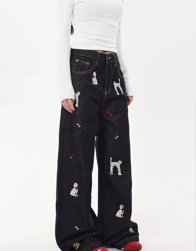 Cats and Dog Graphic Pattern Jeans Korean Street Fashion Jeans By Blacklists Shop Online at OH Vault