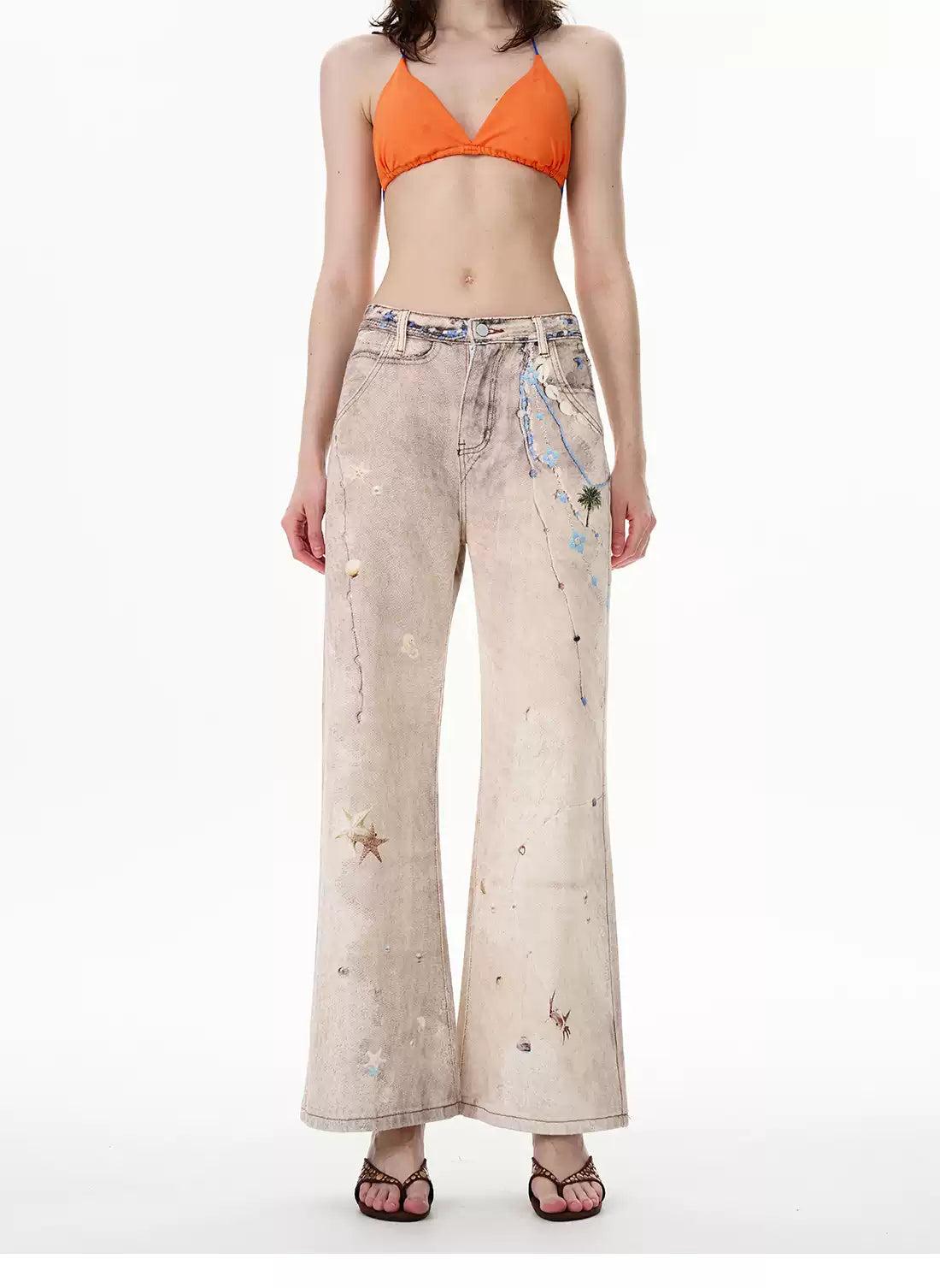 Washed Embroidered Flared Jeans Korean Street Fashion Jeans By 77Flight Shop Online at OH Vault