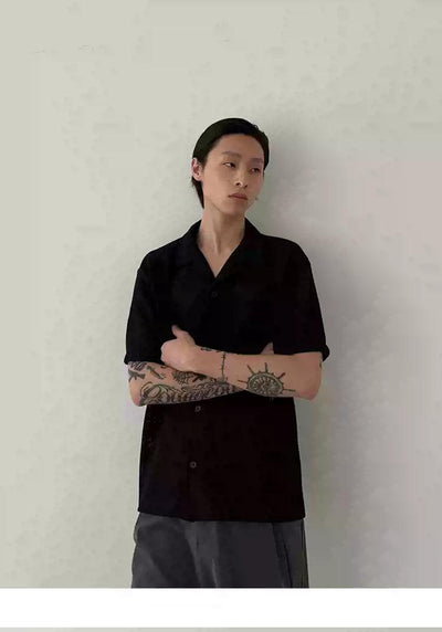 Hollow Textured Knit Short Sleeve Shirt Korean Street Fashion Shirt By In Knots Shop Online at OH Vault