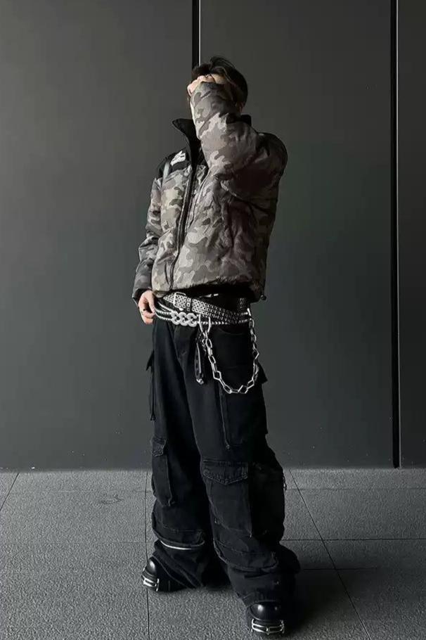 Spliced Camouflage Puffer Jacket Korean Street Fashion Jacket By Dark Fog Shop Online at OH Vault