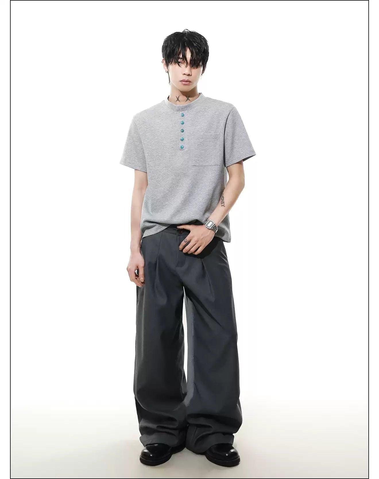 Contrast Buttons T-Shirt Korean Street Fashion T-Shirt By Mr Nearly Shop Online at OH Vault