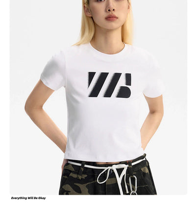 Gradient Logo Cropped T-Shirt Korean Street Fashion T-Shirt By WORKSOUT Shop Online at OH Vault
