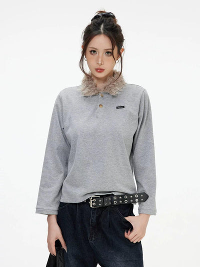 Fur Collar Crop Polo Korean Street Fashion Polo By INS Korea Shop Online at OH Vault