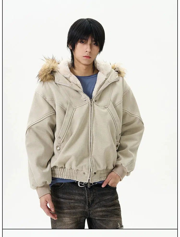 Faded Fur Trimmed Hooded Jacket Korean Street Fashion Jacket By 77Flight Shop Online at OH Vault