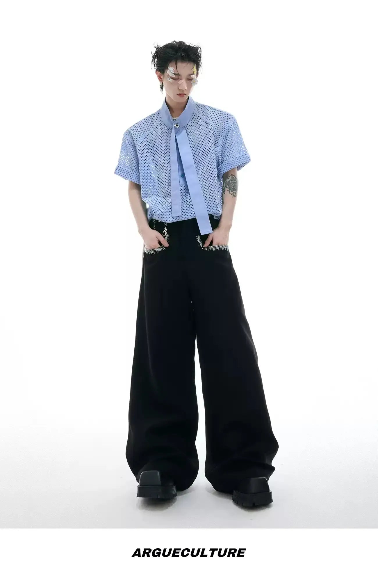 Hollowed Mesh Strap Shirt Korean Street Fashion Shirt By Argue Culture Shop Online at OH Vault