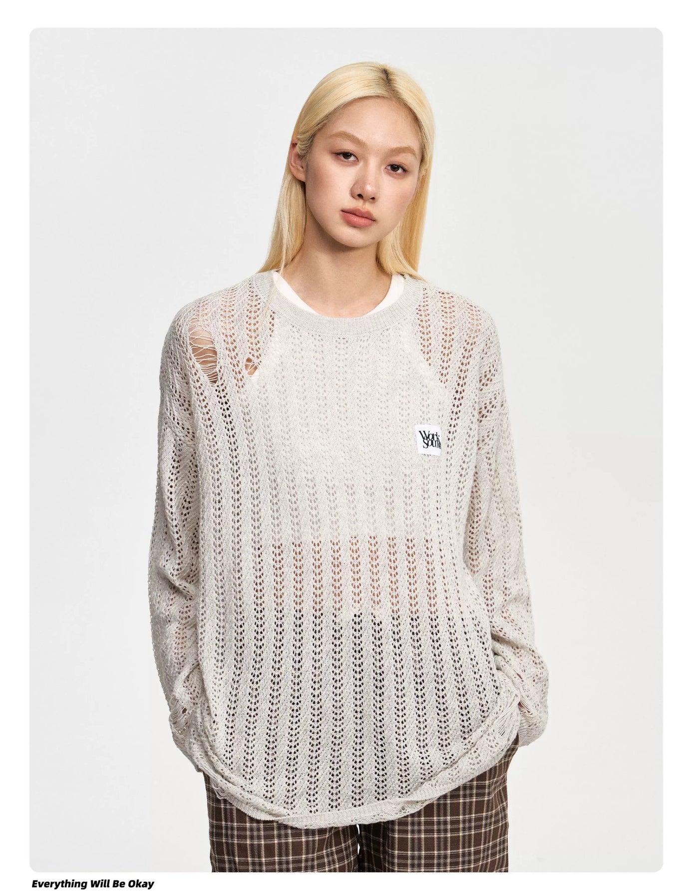 Patterned and Mesh Sweater Korean Street Fashion Sweater By WORKSOUT Shop Online at OH Vault