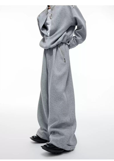 Layered Zipped Detail Crewneck & Wide Leg Sweatpants Set Korean Street Fashion #REF! By Argue Culture Shop Online at OH Vault