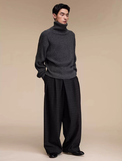 Structured Pleated Plaid Wide Pants Korean Street Fashion Pants By Opicloth Shop Online at OH Vault