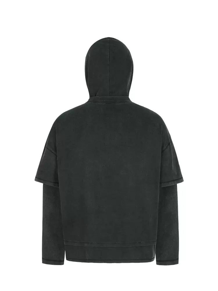 Washed Spliced Sleeve Hooded T-Shirt Korean Street Fashion T-Shirt By ANTIDOTE Shop Online at OH Vault